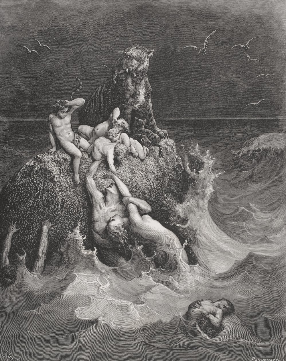 O dilúvio, ilustração da "Bíblia Sagrada" de Dore, gravada por Pannemaker, 1866 de Gustave Dore