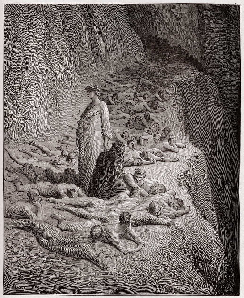 A Divina Comédia (La Divina Comedy, La Divine Comedie), Purgatorio, Canto 19: As almas dos avarentos: Adrian V fala a Dante - por Dante Alighieri (1265-1321) - Ilustração de Gustave Dore (1832-1883) de Gustave Dore