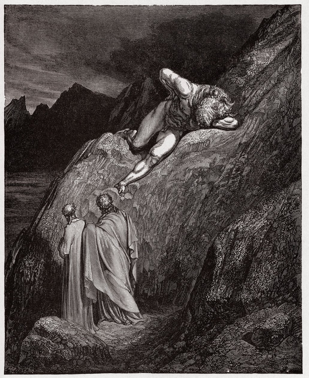 A Divina Comédia (La Divina Commedia, La Divina Comédia), Inferno, Canto 12: O Minotauro no penhasco despedaçado - por Dante Alighieri (1265-1321) - Ilustração de Gustave Dore (1832-1883) de Gustave Dore
