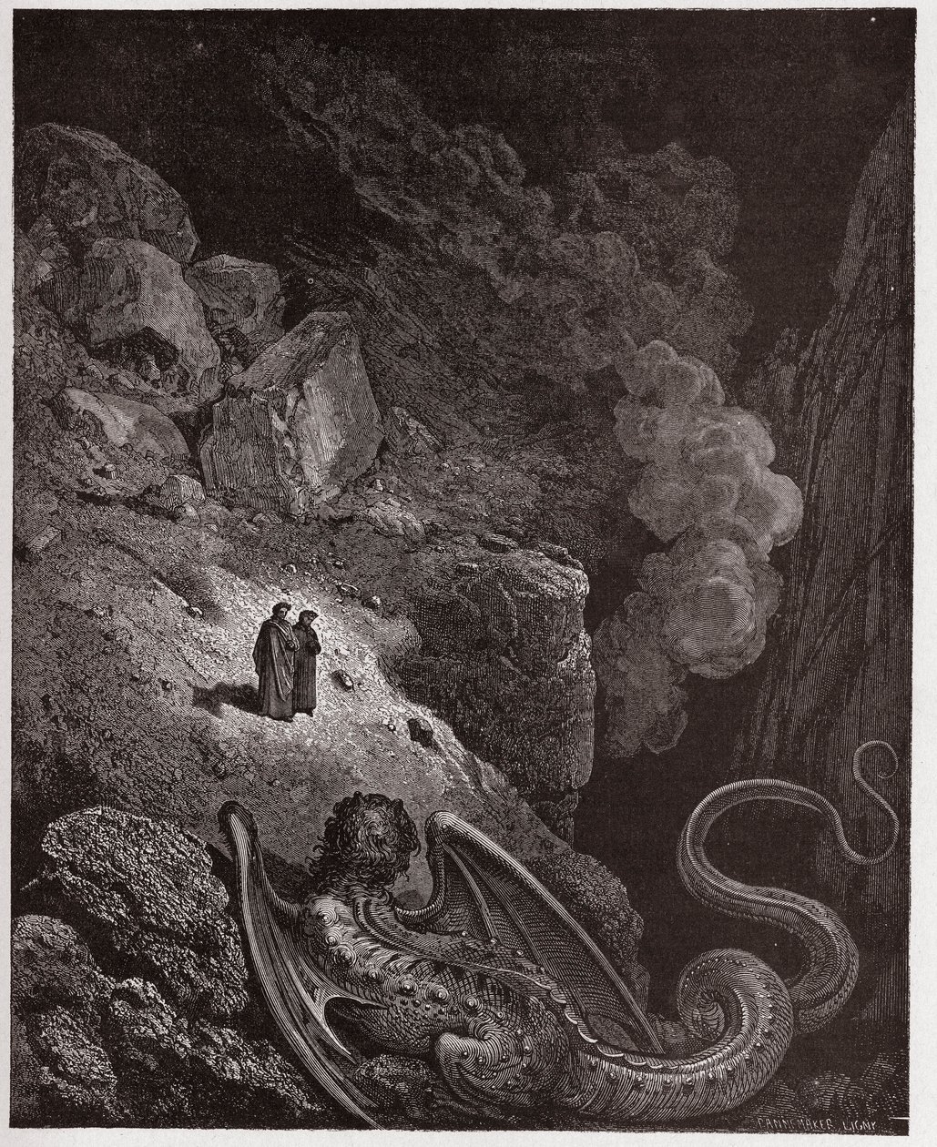 A Divina Comédia (La Divina Commedia, La Divina Comédia), Inferno, Canto 17: Geryon, símbolo do engano - por Dante Alighieri (1265-1321) - Ilustração de Gustave Dore (1832-1883) de Gustave Dore