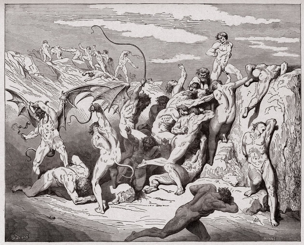 A Divina Comédia (La Divina Commedia, La Divina Comedie), Inferno, Canto 18: Diabos e sedutores - por Dante Alighieri (1265-1321) - Ilustração de Gustave Dore (1832-1883) de Gustave Dore