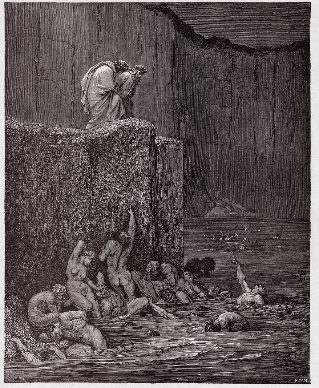 A Divina Comédia (La Divina Commedia, La Divina Comedie), Inferno, Canto 18: Parâmetros e achatadores no oitavo círculo - de Dante Alighieri (1265-1321) - Ilustração de Gustave Dore (1832-1883) de Gustave Dore