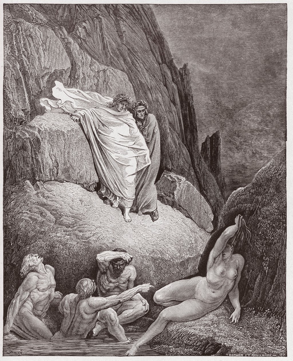 The Divine Comedy (La Divina Commedia, La Divine Comedie), Inferno, Canto 18: Virgil mostra Dante à sombra do tailandês - de Dante Alighieri (1265-1321) - Ilustração de Gustave Dore (1832-1883) de Gustave Dore