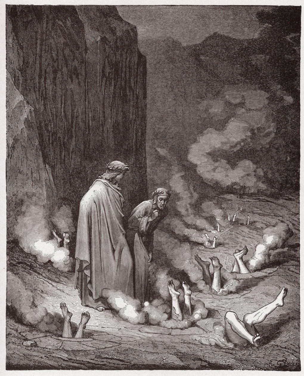 A Divina Comédia (La Divina Commedia, La Divina Comedie), Inferno, Canto 19: Dante repreende o Papa Nicolau III na quarta bolgia - por Dante Alighieri (1265-1321) - Ilustração de Gustave Dore (1832-1883) de Gustave Dore