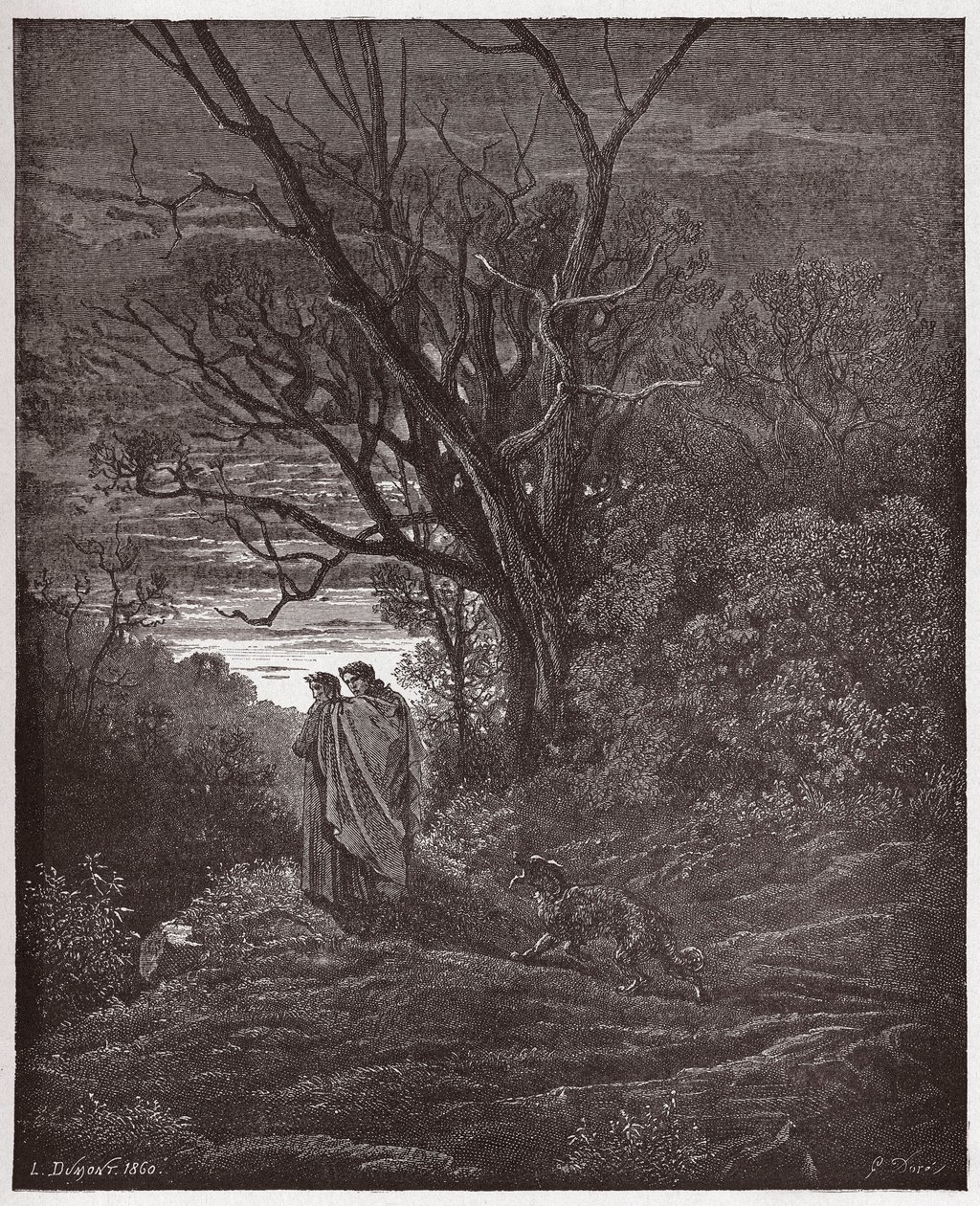 A Divina Comédia (La Divina Commedia, La Divina Comédia), Inferno, Canto 1: A loba aparece - por Dante Alighieri (1265-1321) - Ilustração de Gustave Dore (1832-1883) de Gustave Dore