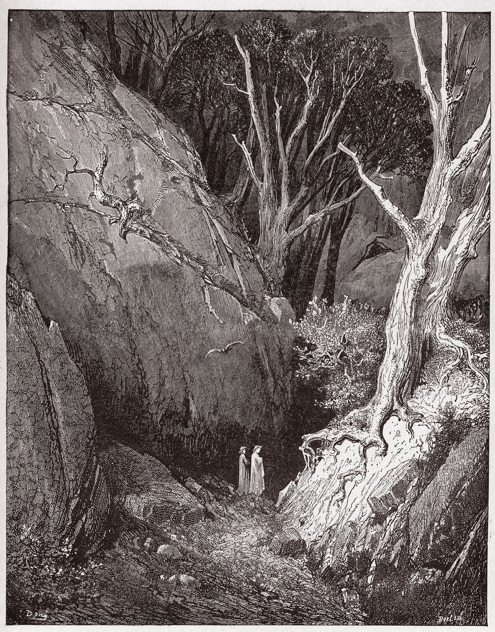 A Divina Comédia (La Divina Commedia, La Divina Comédia), Inferno, Canto 1: Virgil e Dante iniciam sua viagem - por Dante Alighieri (1265-1321) - Ilustração de Gustave Dore (1832-1883) de Gustave Dore