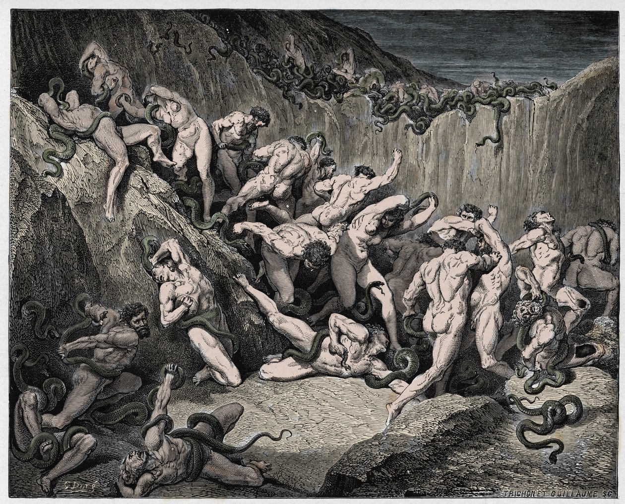A Divina Comédia (La Divina Commedia, La Divina Comediante), Inferno, Canto 24 : Os ladrões atormentados por serpentes - por Dante Alighieri (1265-1321) - Ilustração de Gustave Dore (1832-1883) de Gustave Dore