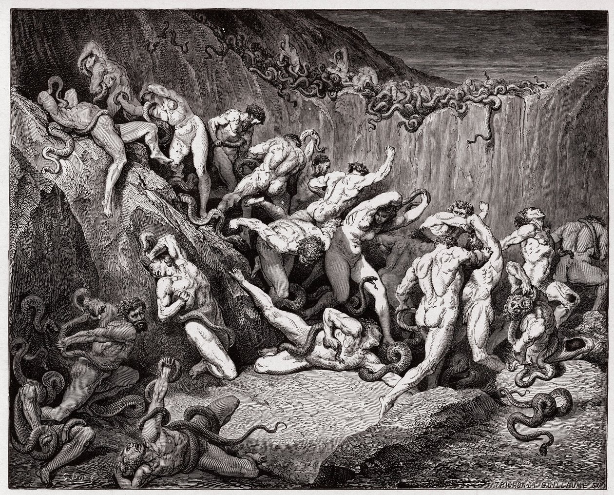 A Divina Comédia (La Divina Commedia, La Divina Comédia), Inferno, Canto 24: Os ladrões atormentados por serpentes - por Dante Alighieri (1265-1321) - Ilustração de Gustave Dore (1832-1883) de Gustave Dore
