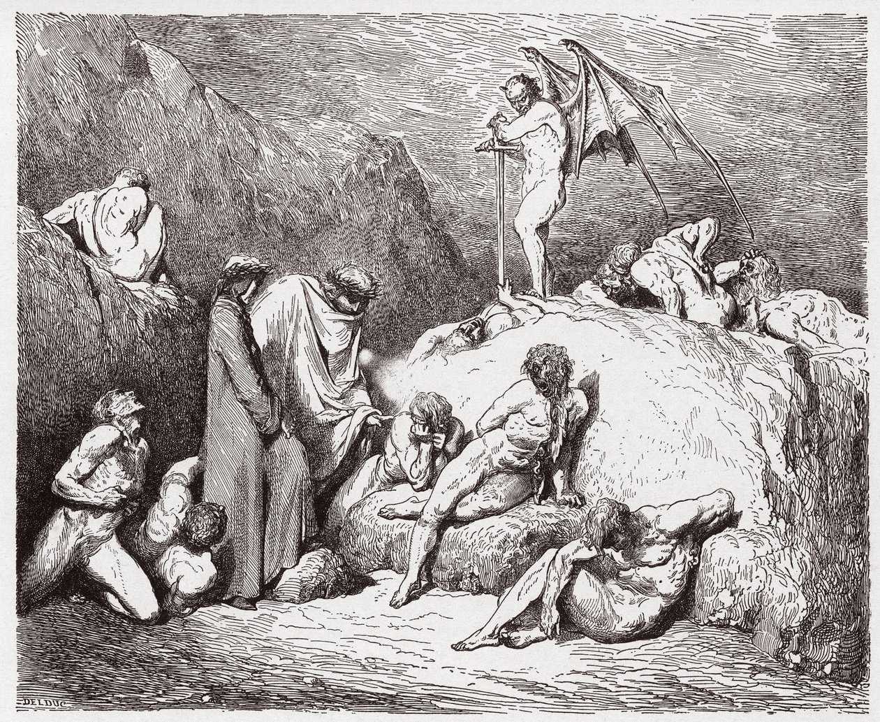 A Divina Comédia (La Divina Commedia, La Divina Comedie), Inferno, Canto 28: Semeadores mutilados da discórdia na nona bolgia - por Dante Alighieri (1265-1321) - Ilustração de Gustave Dore (1832-1883) de Gustave Dore