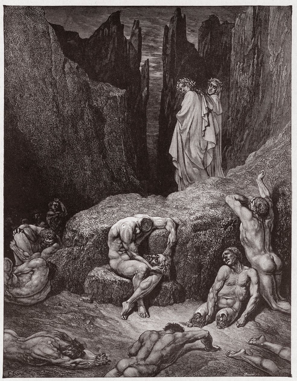 A Divina Comédia (La Divina Commedia, La Divina Comédia), Inferno, Canto 29: Virgil reprova a curiosidade de Dante - por Dante Alighieri (1265-1321) - Ilustração de Gustave Dore (1832-1883) de Gustave Dore