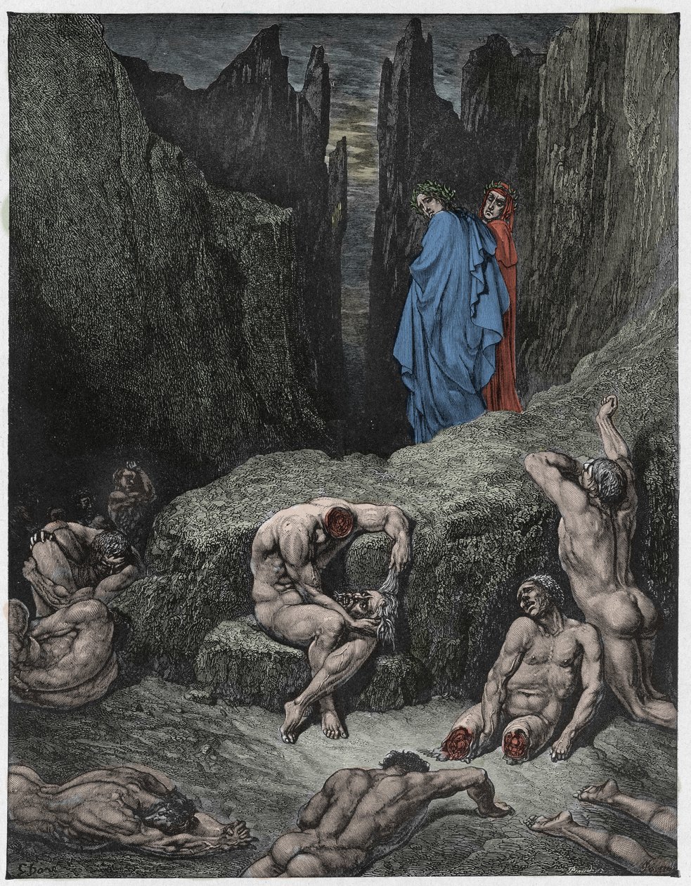 A Divina Comédia (La Divina Commedia, La Divina Comedie), Inferno, Canto 29: Virgil reprova a curiosidade de Dante - por Dante Alighieri (1265-1321) - Ilustração de Gustave Dore (1832-1883) de Gustave Dore