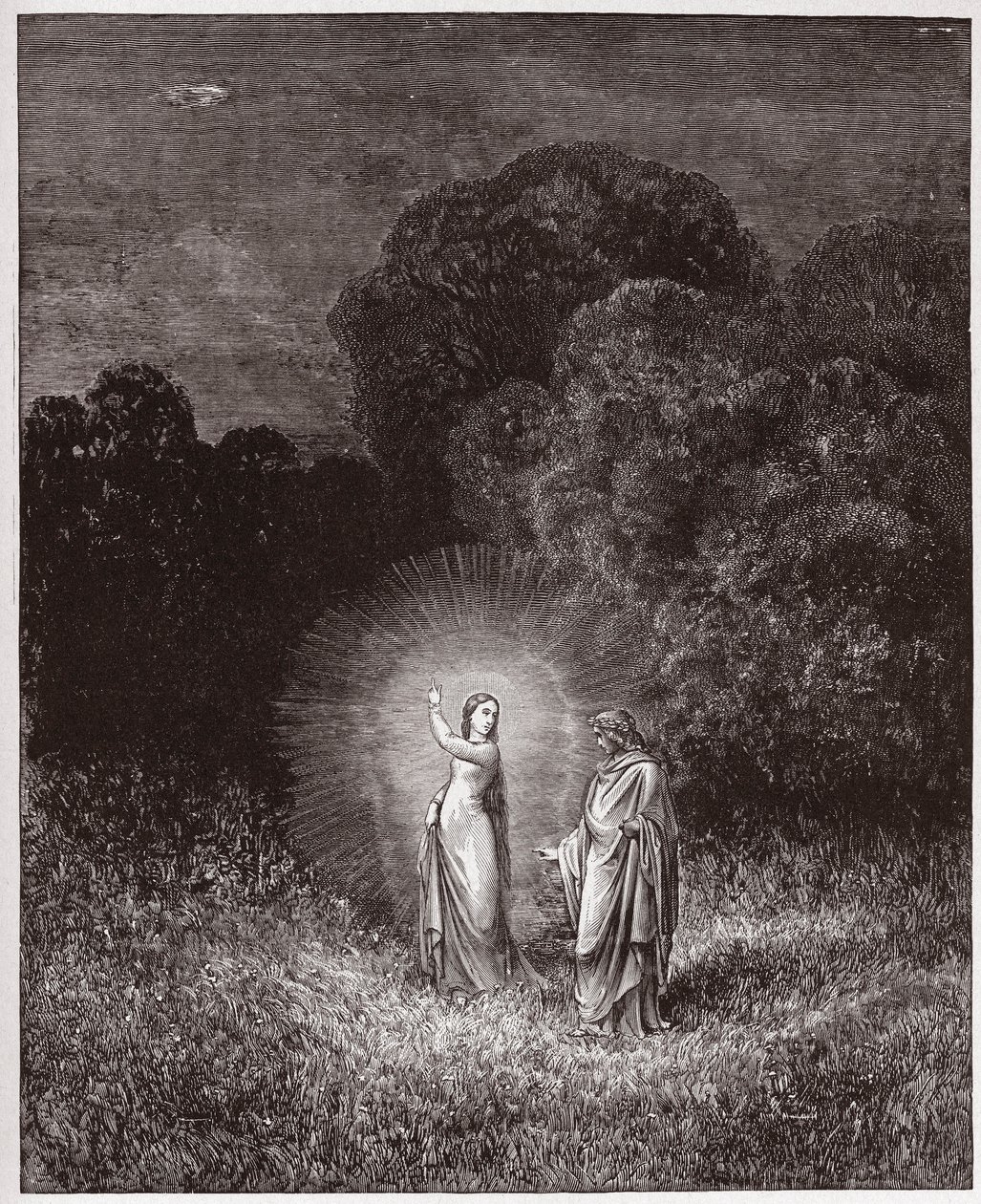 A Divina Comédia (La Divina Commedia, La Divina Comédia), Inferno, Canto 2: Beatrice e Virgil - por Dante Alighieri (1265-1321) - Ilustração de Gustave Dore (1832-1883) de Gustave Dore