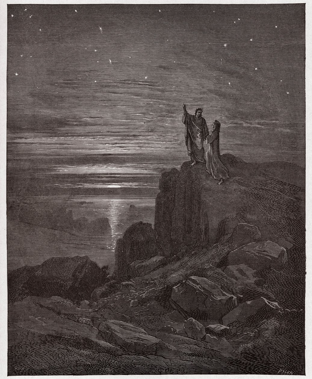 A Divina Comédia (La Divina Commedia, La Divina Comédia), Inferno, Canto 34: Os poetas emergem do inferno - por Dante Alighieri (1265-1321) - Ilustração de Gustave Dore (1832-1883) de Gustave Dore