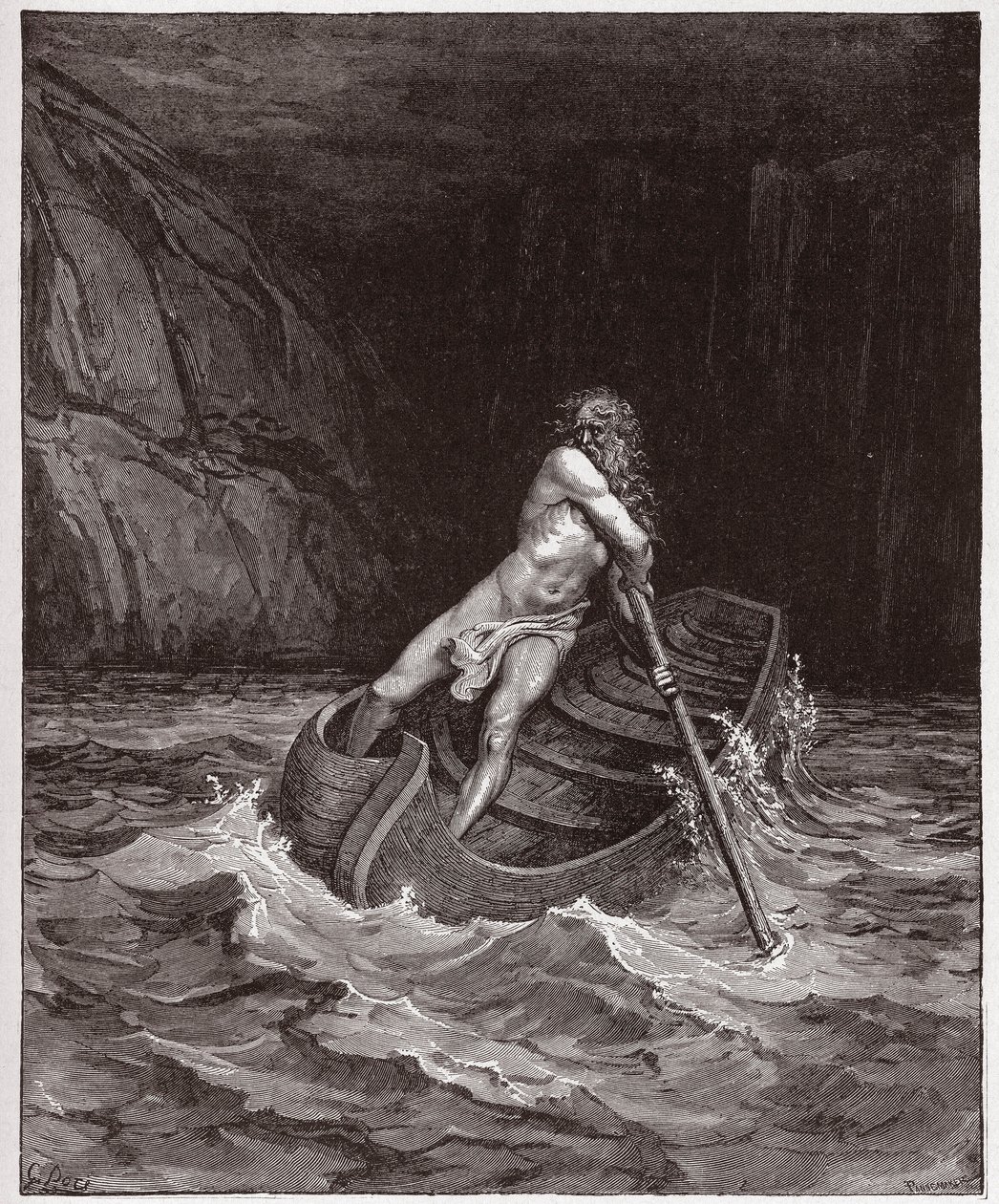 A Divina Comédia (La Divina Commedia, La Divina Comedie), Inferno, Canto 3: Charon (Caron) no Rio Acheron - de Dante Alighieri (1265-1321) - Ilustração de Gustave Dore (1832-1883) de Gustave Dore