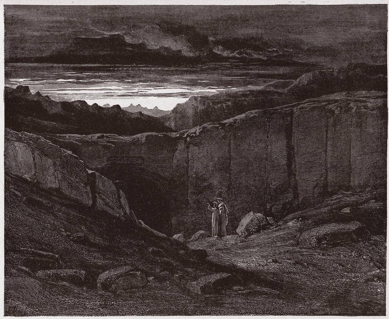 A Divina Comédia (La Divina Commedia, La Divina Comedie), Inferno, Canto 3: Virgil e Dante às portas do Inferno - por Dante Alighieri (1265-1321) - Ilustração por Gustave Dore (1832-1883) de Gustave Dore