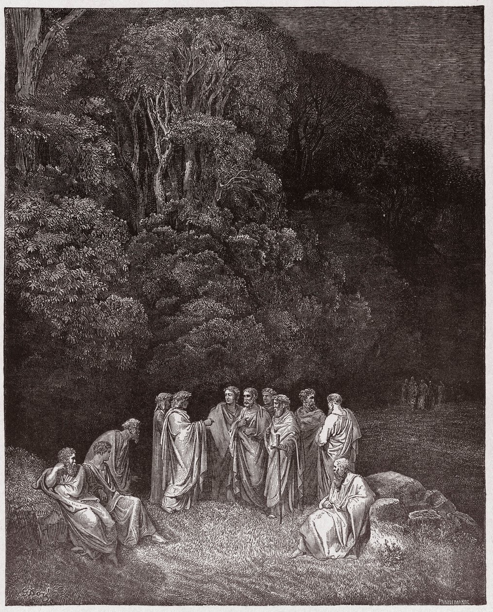 A Divina Comédia (La Divina Commedia, La Divina Comédia), Inferno, Canto 4: Homero, os poetas e heróis no Limbo - de Dante Alighieri (1265-1321) - Ilustração de Gustave Dore (1832-1883) de Gustave Dore