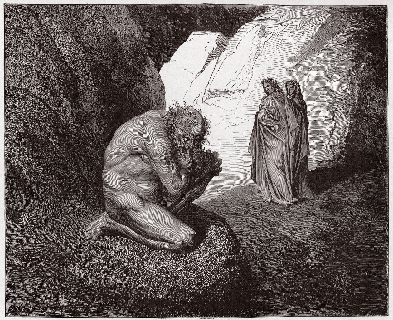 A Divina Comédia (La Divina Commedia, La Divina Comédia), Inferno, Canto 7: Virgílio repreende Plutus na entrada do quarto círculo - por Dante Alighieri (1265-1321) - Ilustração de Gustave Dore (1832-1883) de Gustave Dore