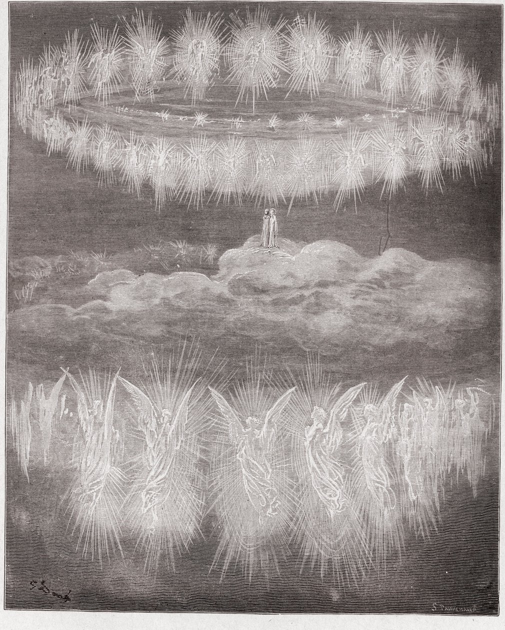 A Divina Comédia (La Divina Commedia, La Divina Comédia), Paradiso, Canto 12: Os anéis das almas glorificadas ao sol - de Dante Alighieri (1265-1321) - Ilustração de Gustave Dore (1832-1883) de Gustave Dore