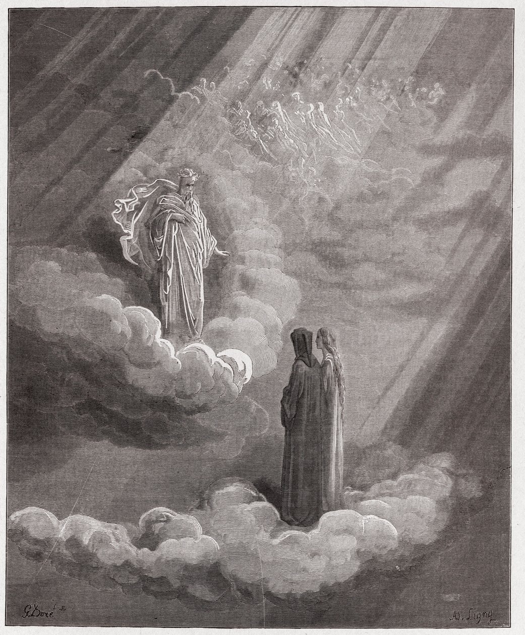 A Divina Comédia (La Divina Commedia, La Divina Comédia), Paradiso, Canto 16: A alma de Cacciaguida fala de Florença - por Dante Alighieri (1265-1321) - Ilustração de Gustave Dore (1832-1883) de Gustave Dore
