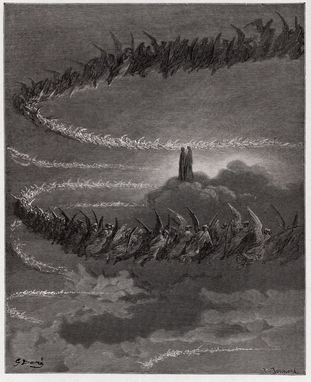 A Divina Comédia (La Divina Commedia, La Divina Comédia), Paradiso, Canto 18: Na esfera de Júpiter, as almas abençoadas formam um círculo para formar letras - por Dante Alighieri (1265-1321) - Ilustração por Gustave Dore (1832-1883) de Gustave Dore