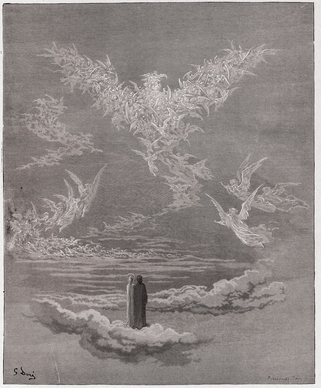 A Divina Comédia (La Divina Commedia, La Divina Comédia), Paradiso, Canto 19: As almas abençoadas formam uma águia no céu - por Dante Alighieri (1265-1321) - Ilustração de Gustave Dore (1832-1883) de Gustave Dore
