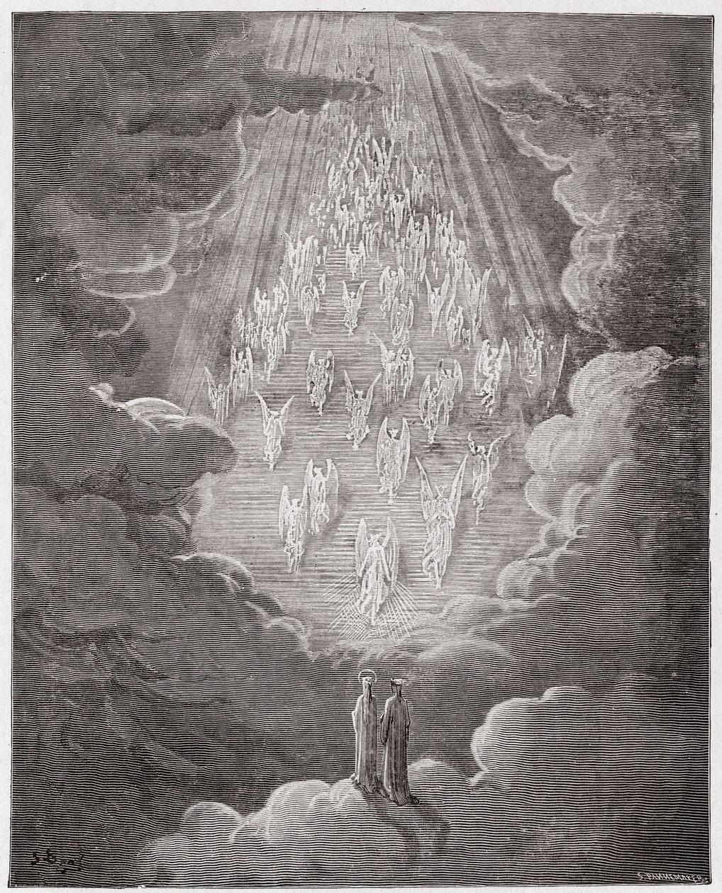 A Divina Comédia (La Divina Commedia, La Divina Comédia), Paradiso, Canto 21: Beatriz e Dante na esfera de Saturno - por Dante Alighieri (1265-1321) - Ilustração de Gustave Dore (1832-1883) de Gustave Dore