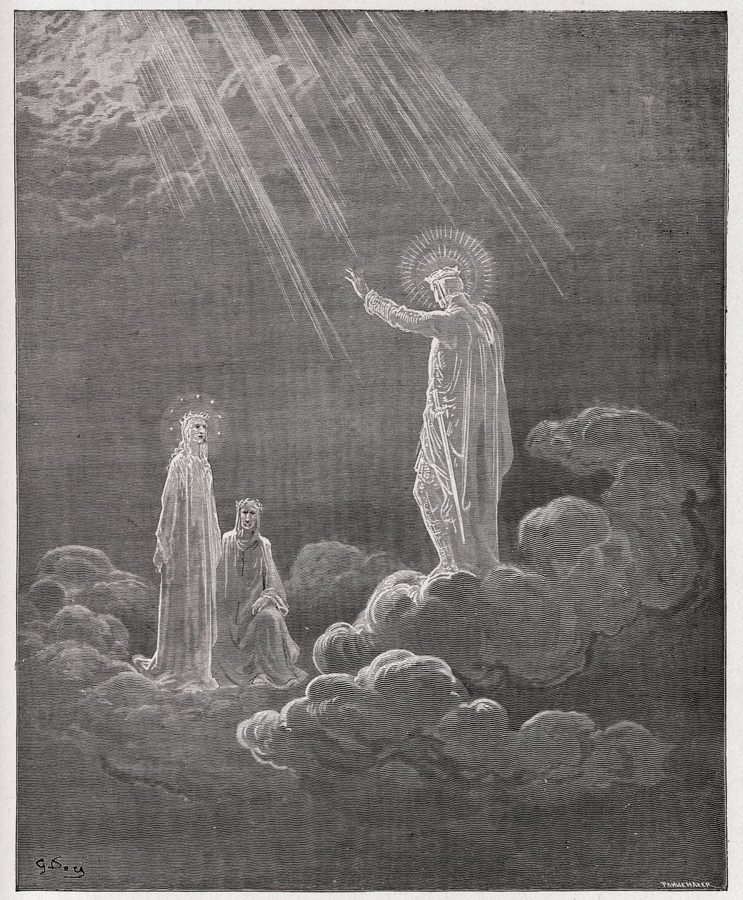 A Divina Comédia (La Divina Commedia, La Divina Comédia), Paradiso, Canto 8: Charles Martel dirige-se a Dante e Beatrice - por Dante Alighieri (1265-1321) - Ilustração de Gustave Dore (1832-1883) de Gustave Dore