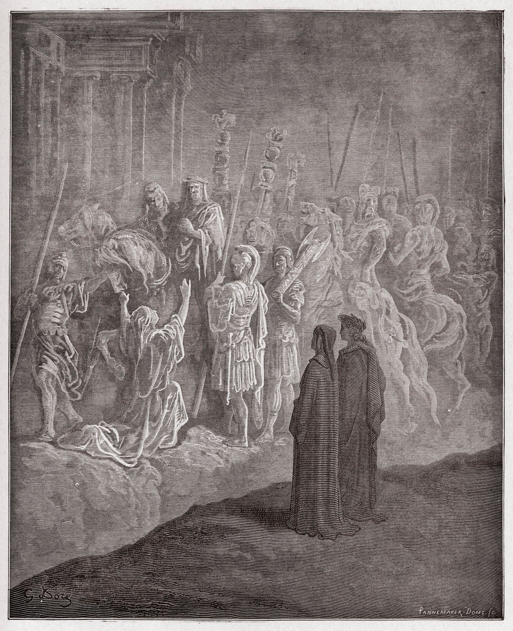 A Divina Comédia (La Divina Commedia, La Divina Comédia), Purgatorio, Canto 10: As esculturas de mármore retratando o orgulho - por Dante Alighieri (1265-1321) - Ilustração por Gustave Dore (1832-1883) de Gustave Dore