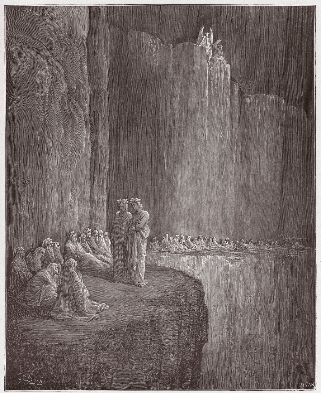 A Divina Comédia (La Divina Commedia, La Divina Comédia), Purgatorio, Canto 13: Sapia limpa sua vida culpada - por Dante Alighieri (1265-1321) - Ilustração de Gustave Dore (1832-1883) de Gustave Dore