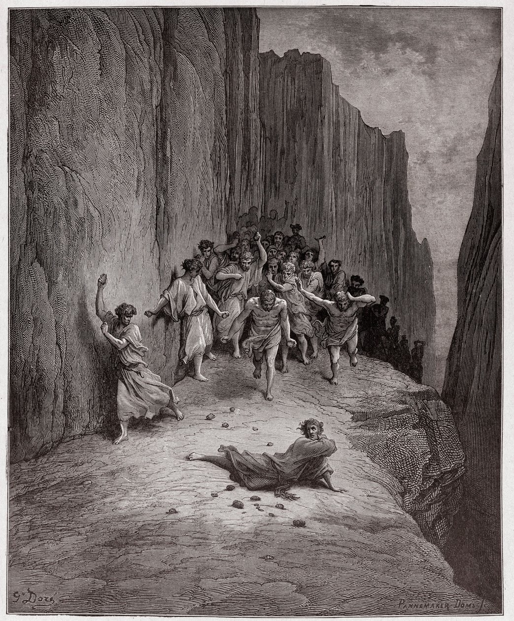 A Divina Comédia (La Divina Commedia, La Divina Comedie), Purgatorio, Canto 15: A visão de Dante sobre o apedrejamento de Estevão - por Dante Alighieri (1265-1321) - Ilustração de Gustave Dore (1832-1883) de Gustave Dore
