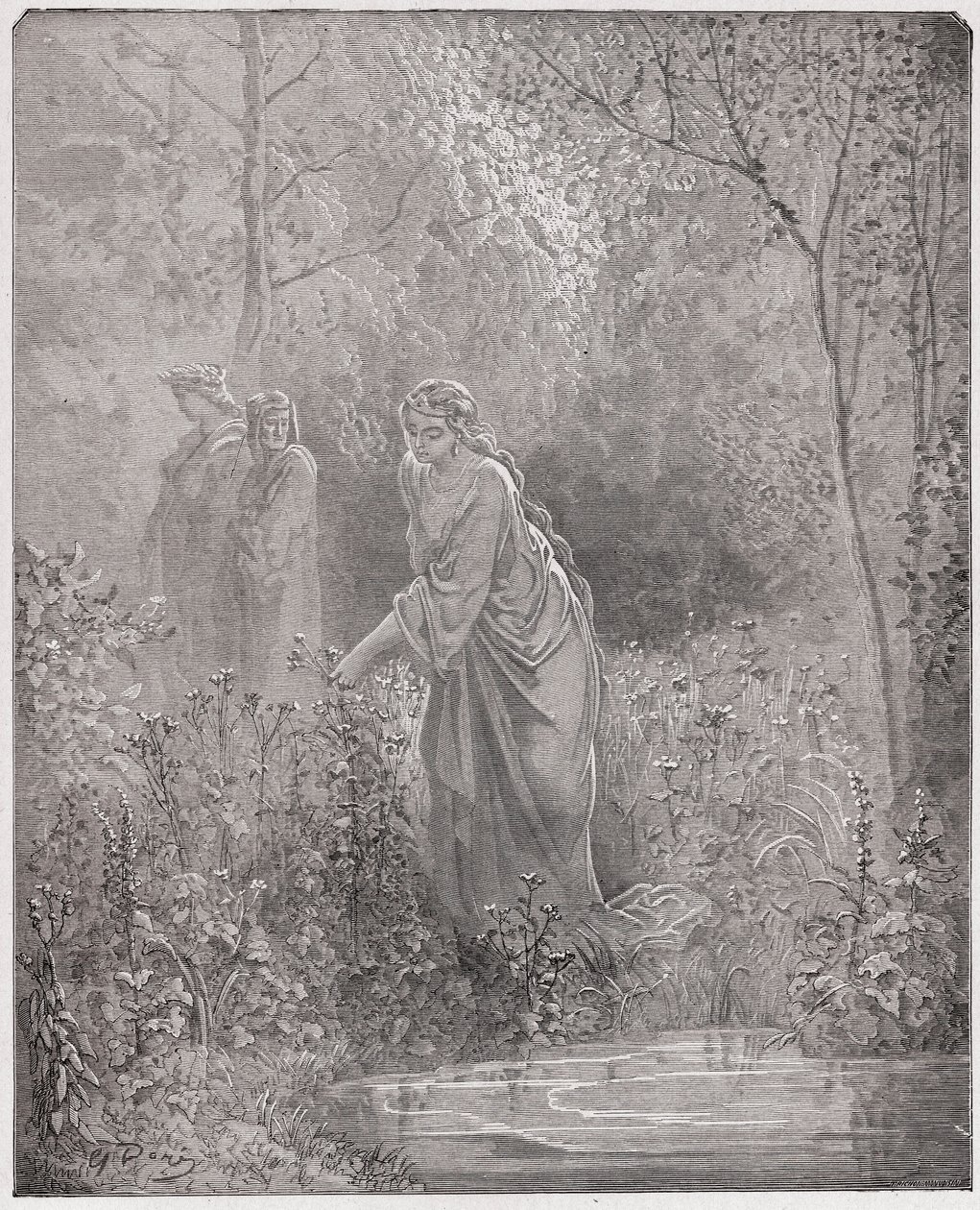 A Divina Comédia (La Divina Commedia, La Divina Comédia), Purgatorio, Canto 27: o sonho de Dant de Leah no prado - por Dante Alighieri (1265-1321) - Ilustração de Gustave Dore (1832-1883) de Gustave Dore