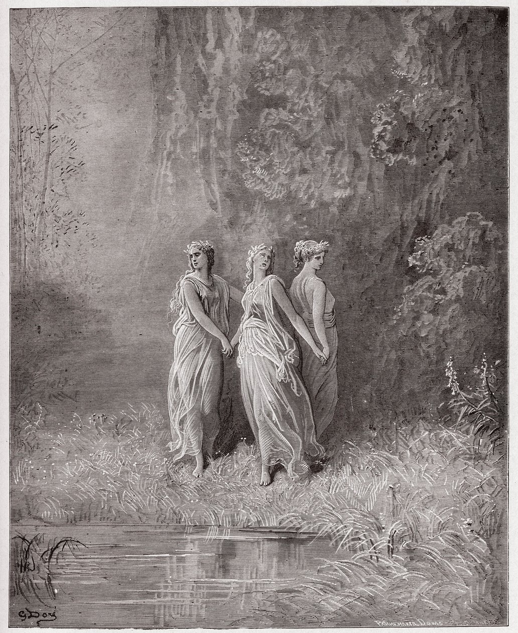 A Divina Comédia (La Divina Commedia, La Divina Comédia), Purgatorio, Canto 29: Caridade, Esperança e Fé - de Dante Alighieri (1265-1321) - Ilustração de Gustave Dore (1832-1883) de Gustave Dore