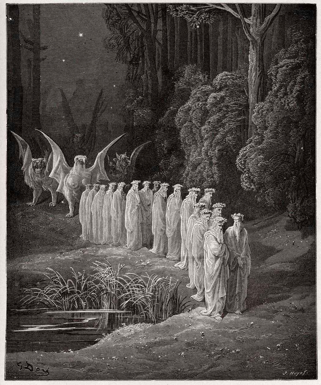 A Divina Comédia (La Divina Commedia, La Divina Comédia), Purgatorio, Canto 29: Os 24 anciãos na procissão apocalíptica - por Dante Alighieri (1265-1321) - Ilustração de Gustave Dore (1832-1883) de Gustave Dore