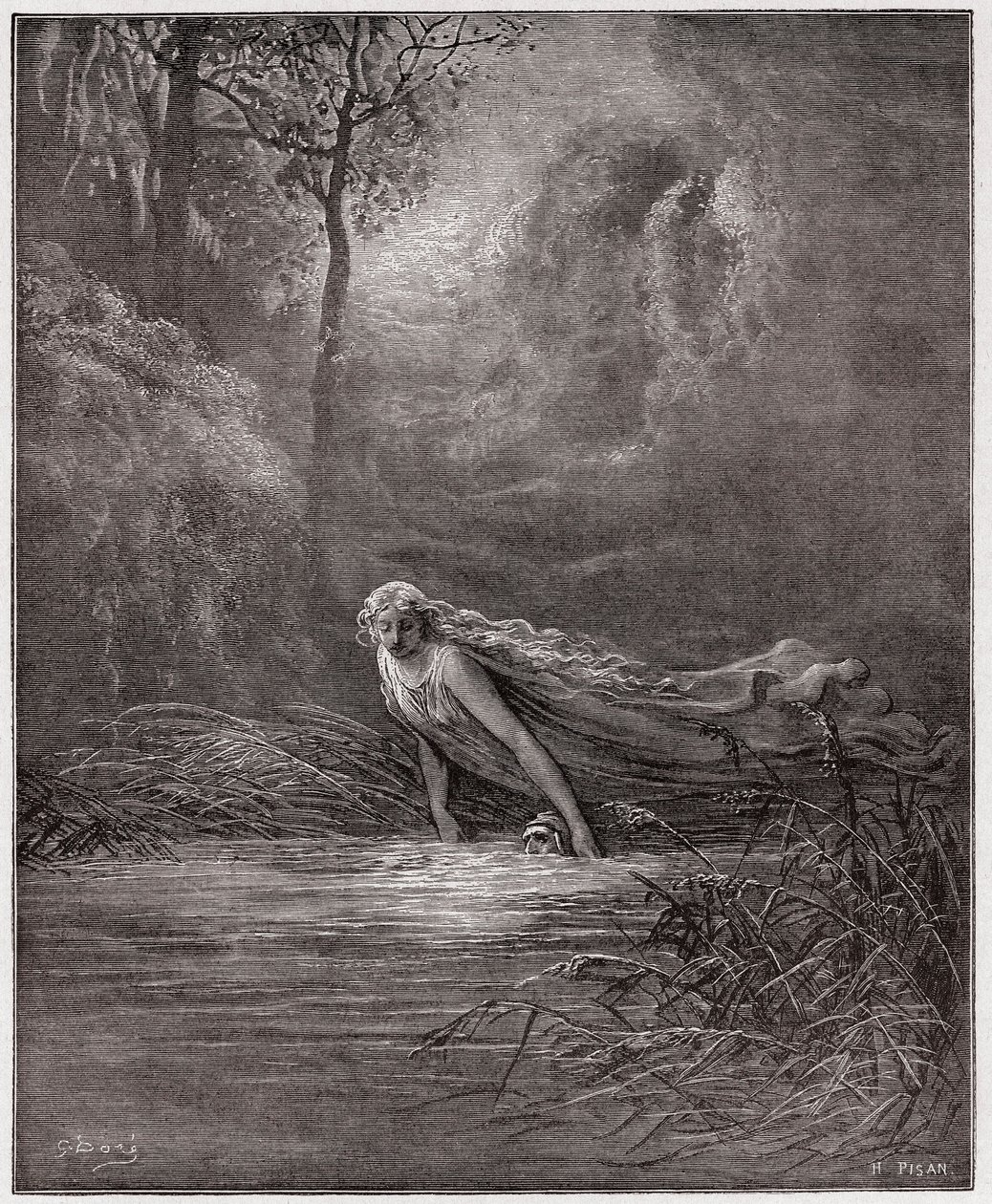 A Divina Comédia (La Divina Commedia, La Divina Comedie), Purgatorio, Canto 31: Dante submerso no rio Lethe - por Dante Alighieri (1265-1321) - Ilustração de Gustave Dore (1832-1883) de Gustave Dore