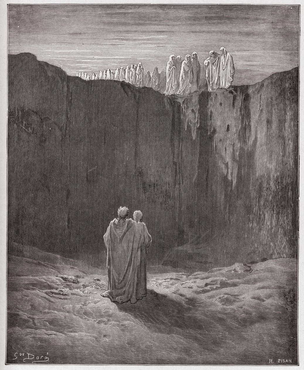 A Divina Comédia (La Divina Commedia, La Divina Comédia), Purgatorio, Canto 3: A companhia das almas no precipício - por Dante Alighieri (1265-1321) - Ilustração por Gustave Dore (1832-1883) de Gustave Dore