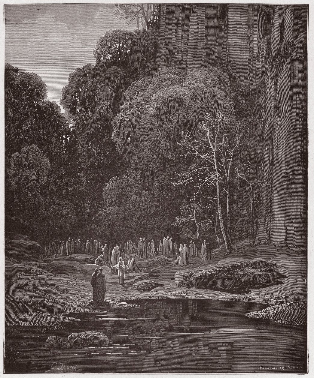 A Divina Comédia (La Divina Commedia, La Divina Comédia), Purgatorio, Canto 5: Os falecidos arrependidos cantando o Miserere - de Dante Alighieri (1265-1321) - Ilustração de Gustave Dore (1832-1883) de Gustave Dore