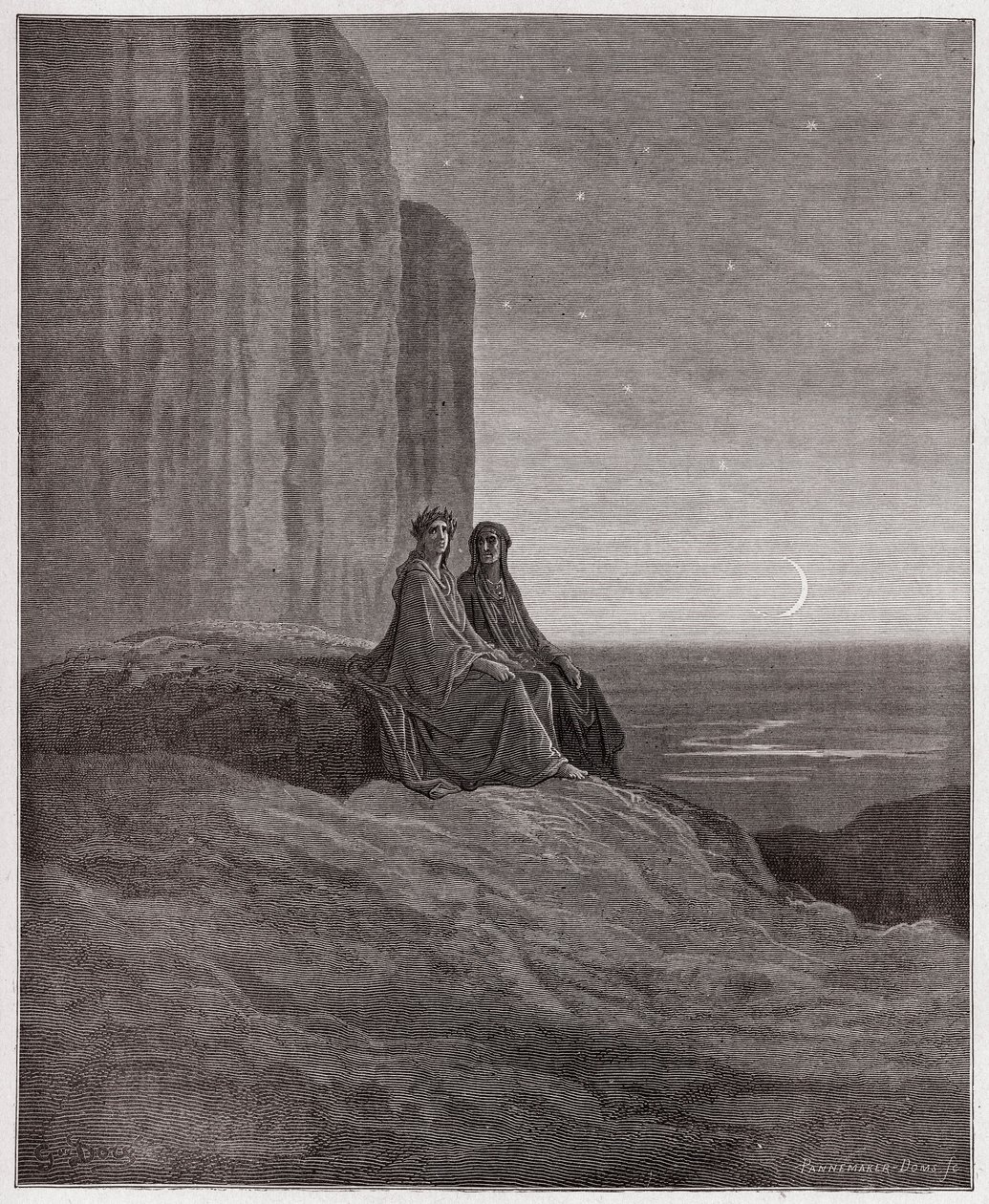 A Divina Comédia (La Divina Commedia, La Divina Comédia), Purgatorio, Canto 9: Crepúsculo - de Dante Alighieri (1265-1321) - Ilustração de Gustave Dore (1832-1883) de Gustave Dore