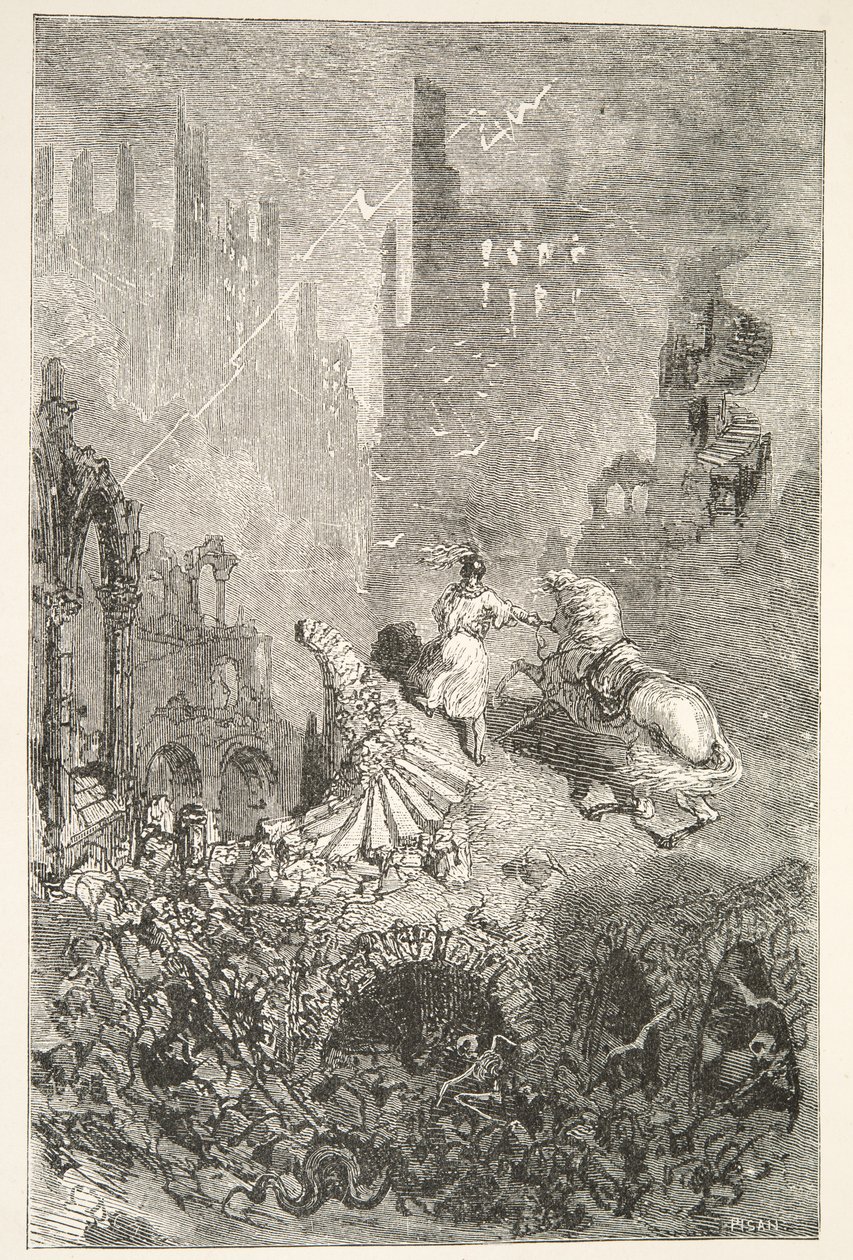 A Queda do Castelo do Rei Pellams, de Histórias dos Dias do Rei Artur, de Charles Henry Hanson, pub.1898 de Gustave Dore