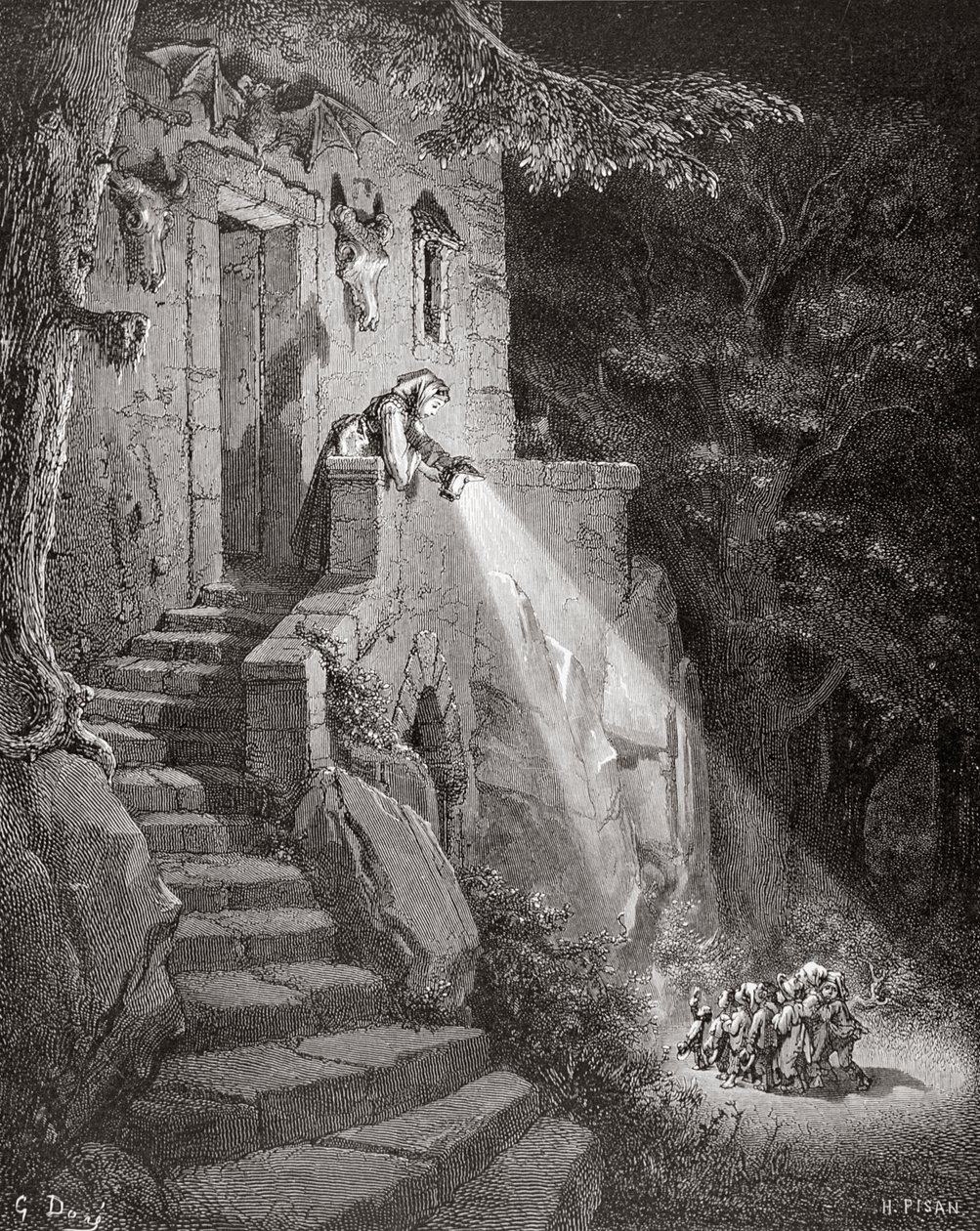 A Habitação do Ogre, gravada por Heliodore Joseph Pisan (1822-90) c.1868 de Gustave Dore