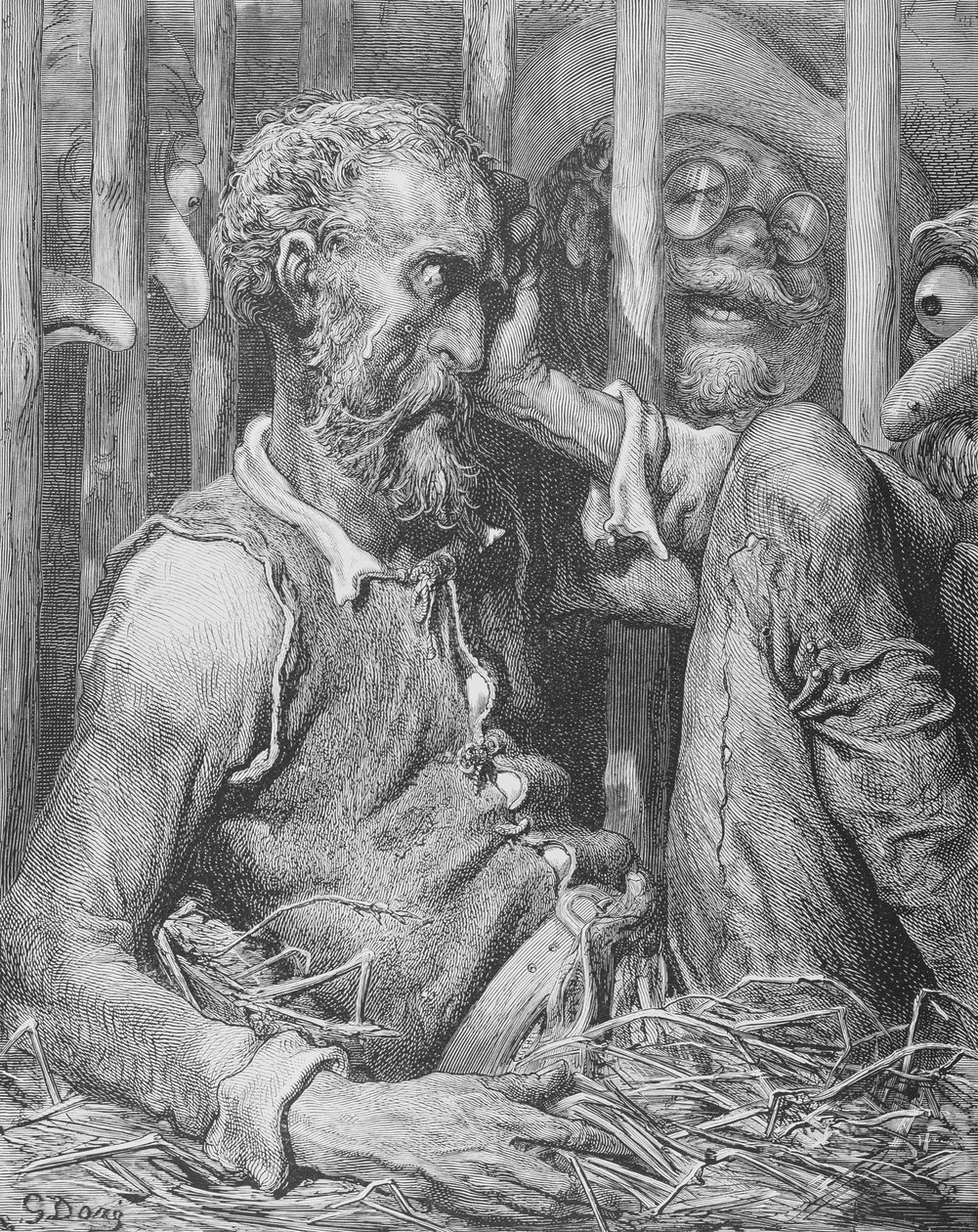 O Encantamento de Dom Quixote, de "Dom Quixote de la Mancha", de Miguel Cervantes (1547-1616), gravado por Heliodore Joseph Pisan (1822-90), c.1868 de Gustave Dore