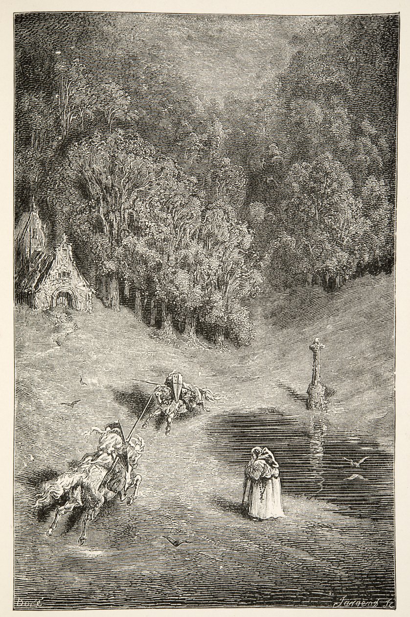 O Encontro entre Arthur e Pellinore, de Histórias dos Dias do Rei Arthur, de Charles Henry Hanson, pub.1898 de Gustave Dore