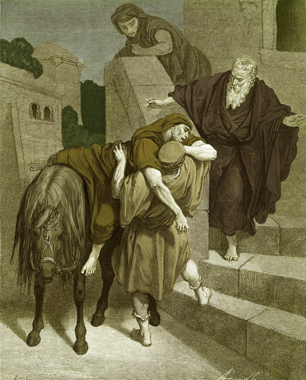 O bom samaritano na estalagem, de Doré. - Bíblia de Gustave Dore