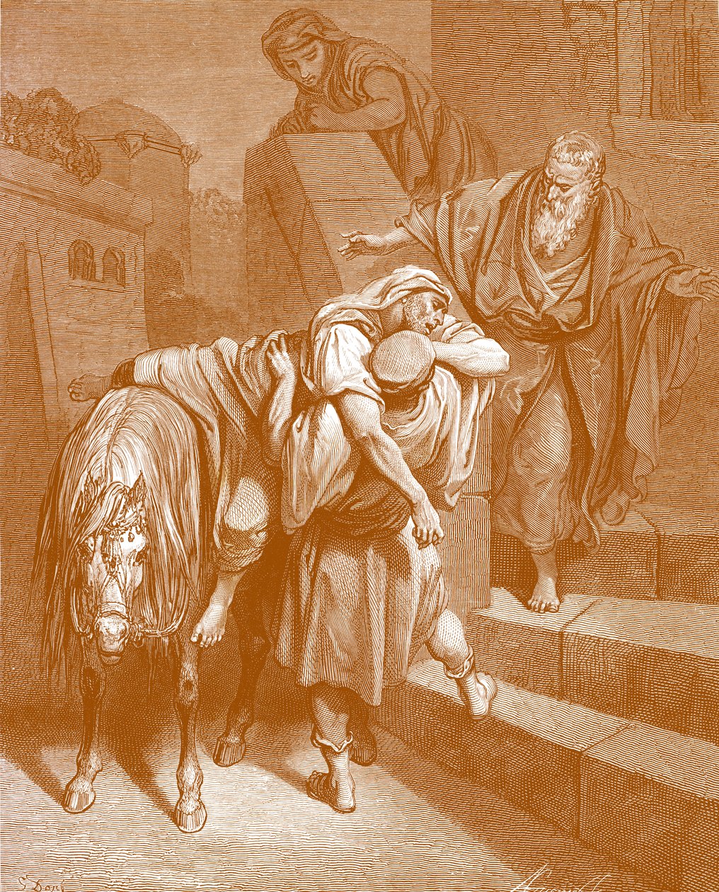 O Bom Samaritano na pousada, de Doré. - bíblia de Gustave Dore