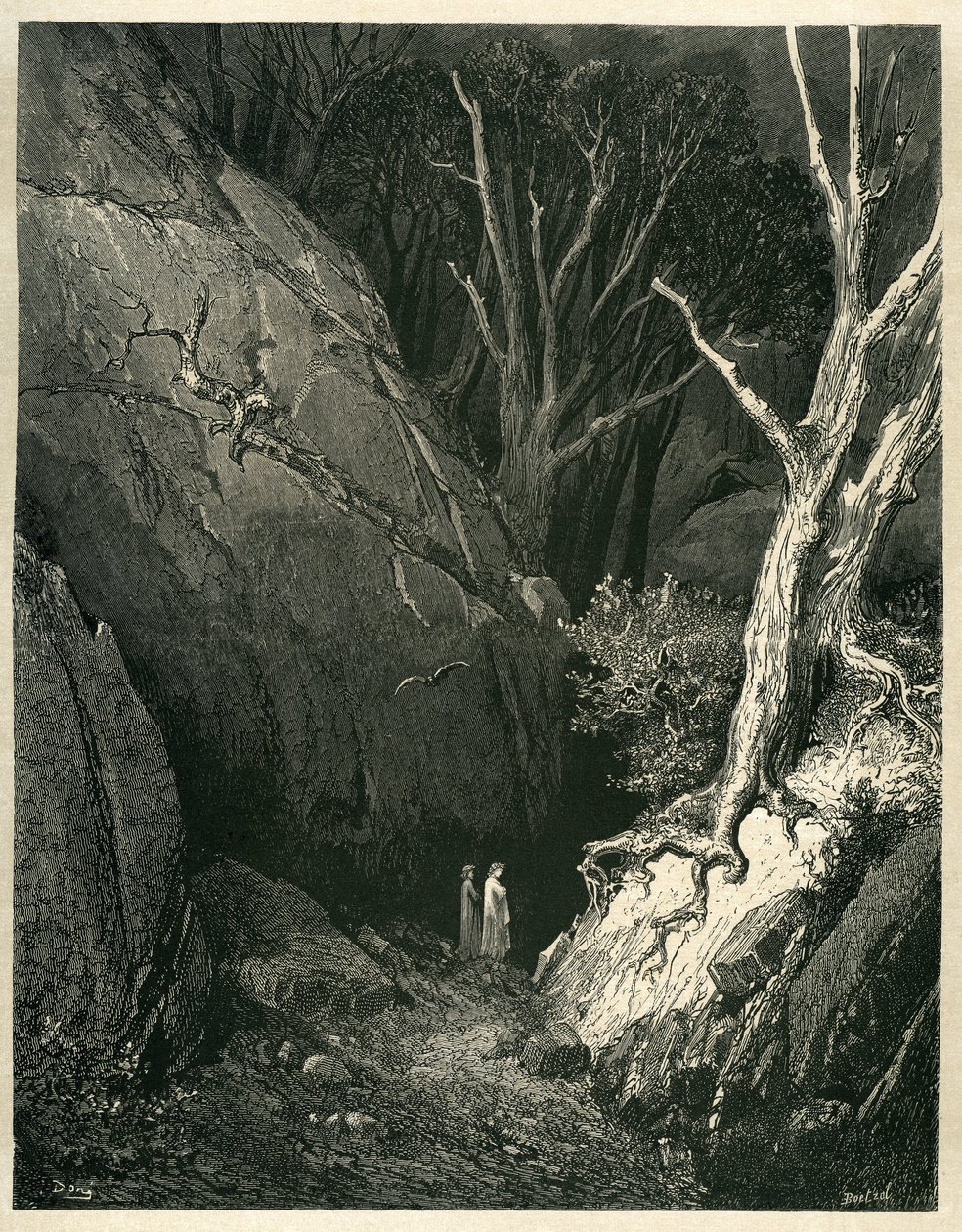 O Inferno de Dante Alighieri (a Divina Comédia) ilustrado por Gustave Dore. Edição francesa de 1861. "Allor si mosse, ed io gli tenni dietro. (Então ele começou, e eu segui-o)", canto 1 v.136. de Gustave Dore