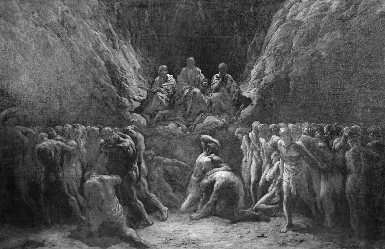 O Juízo Final, conhecido também como Os Três Juízes do Inferno, Minos, Hades e Rhadamanthus. de Gustave Dore