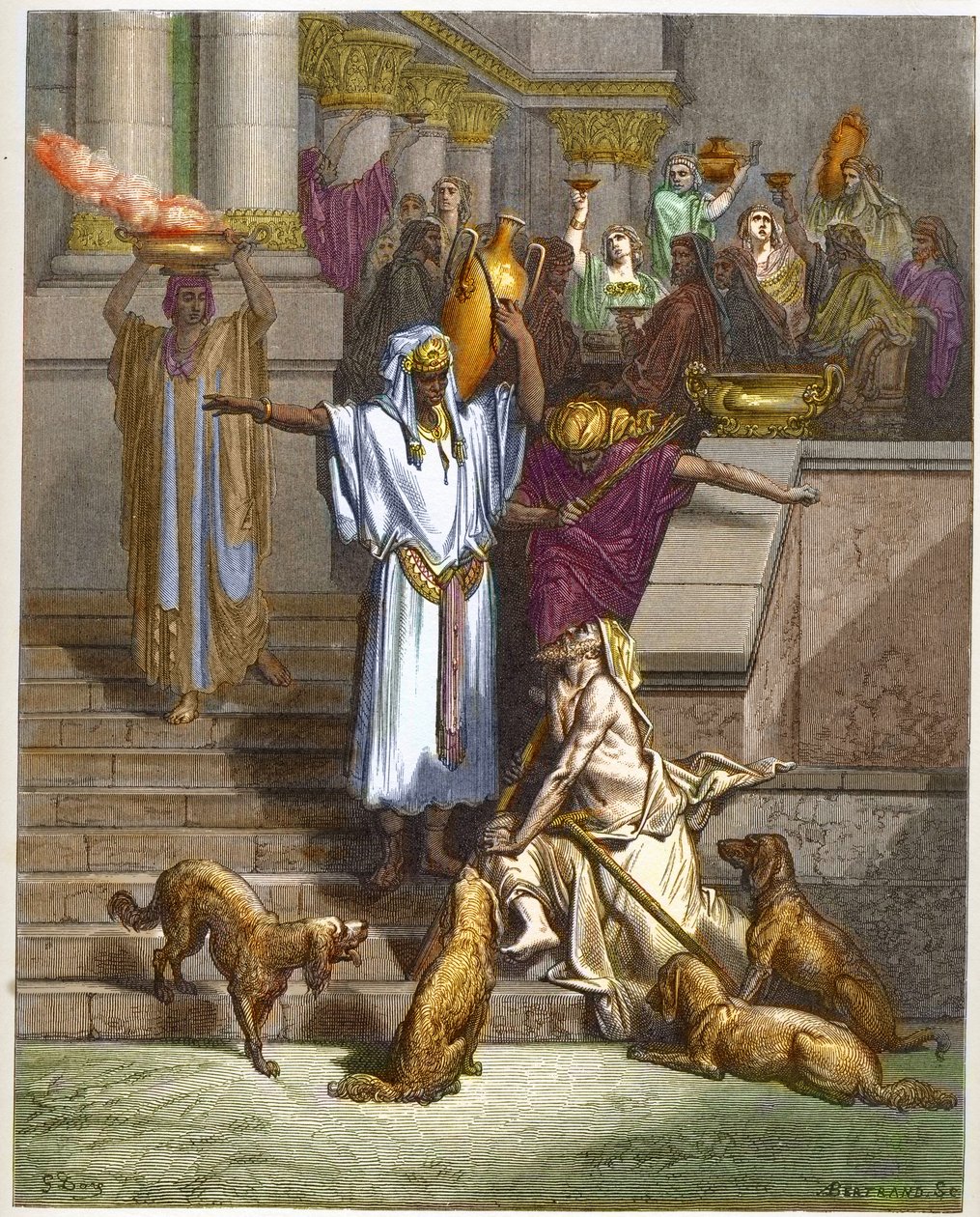 A parábola do homem rico e do mendigo Lázaro - - Gravura de "The Dore Bible illustree" de Gustave Dore (1832-1883) - Gravura de "The Dore Bible" de Gustave Dore