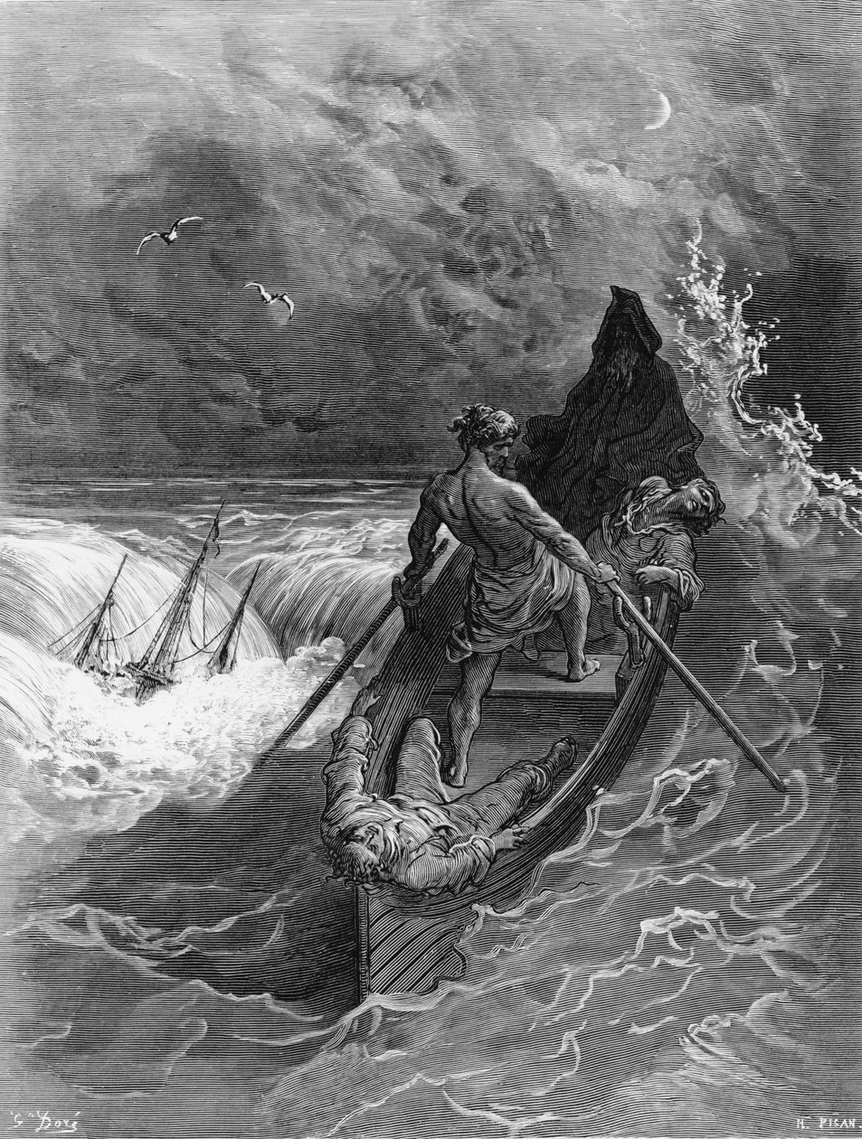 O piloto desmaia, cena de "O tempo do velho marinheiro" por ST Coleridge, publicado pela Harper und Brothers, Nova York, 1876 (gravura em madeira) de Gustave Dore