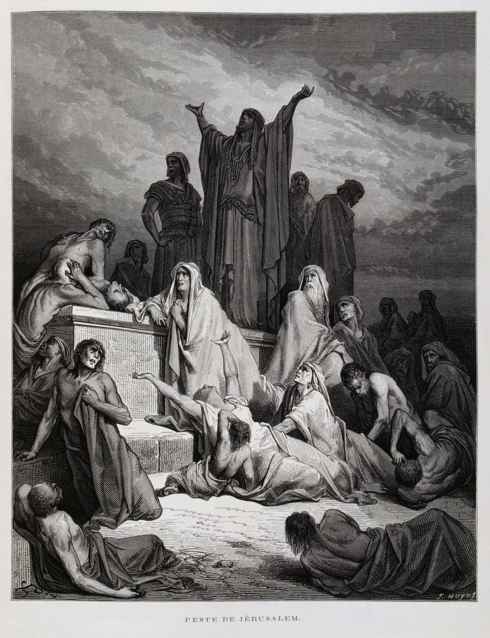 A peste ataca Jerusalém, ilustração da Bíblia de Dore de Gustave Dore