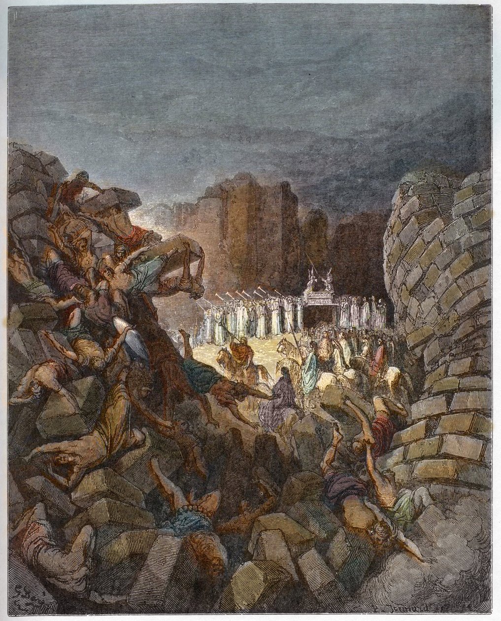 A Queda dos Muros de Jericó - A Queda dos Muros de Jericó - - Gravura em "A ilustração bíblica" de Gustave Dore (1832-1883) - Gravura em "A Bíblia Dore de Gustave Dore