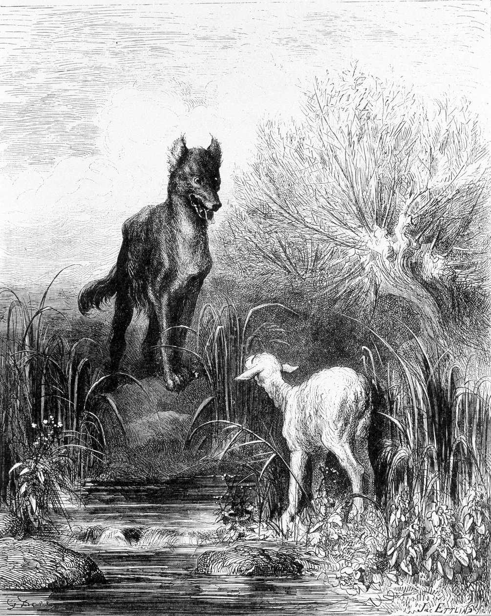 O Lobo e o Cordeiro “” Fábulas ”de La Fontaine de Doré de Gustave Dore